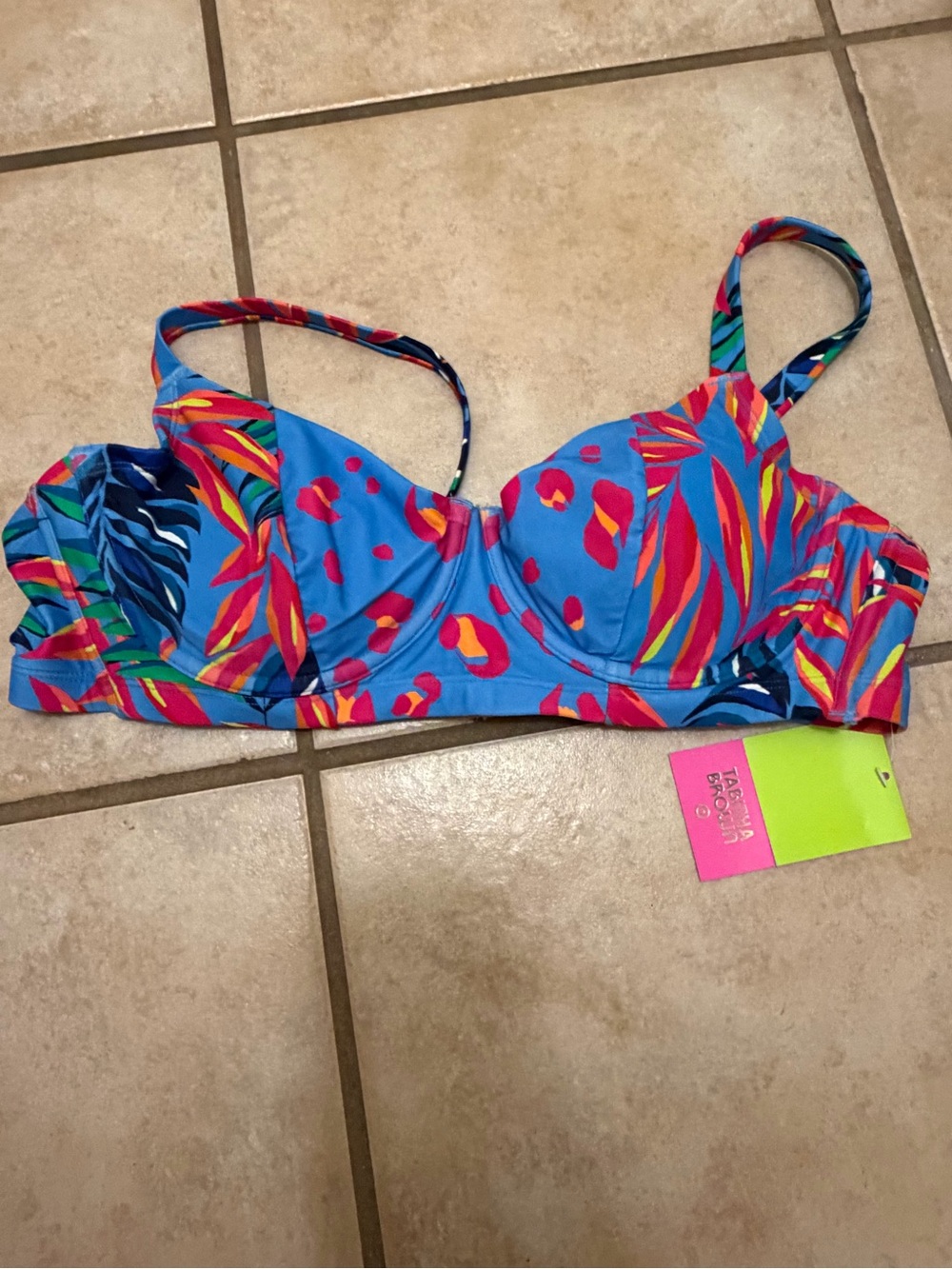Womens Tabitha brow. Bright Blue Tropical Print Swim Top
